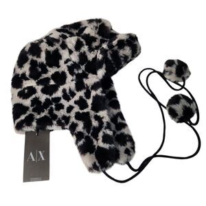 Armani Exchange Faux Fur Trapper Hat With Ties Black & Gray OS New With Tags